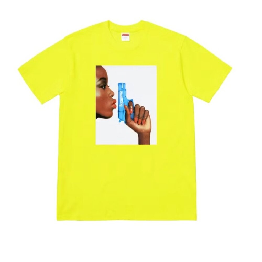 SUPREME Neon Yellow Water Piston T with Blue graphic